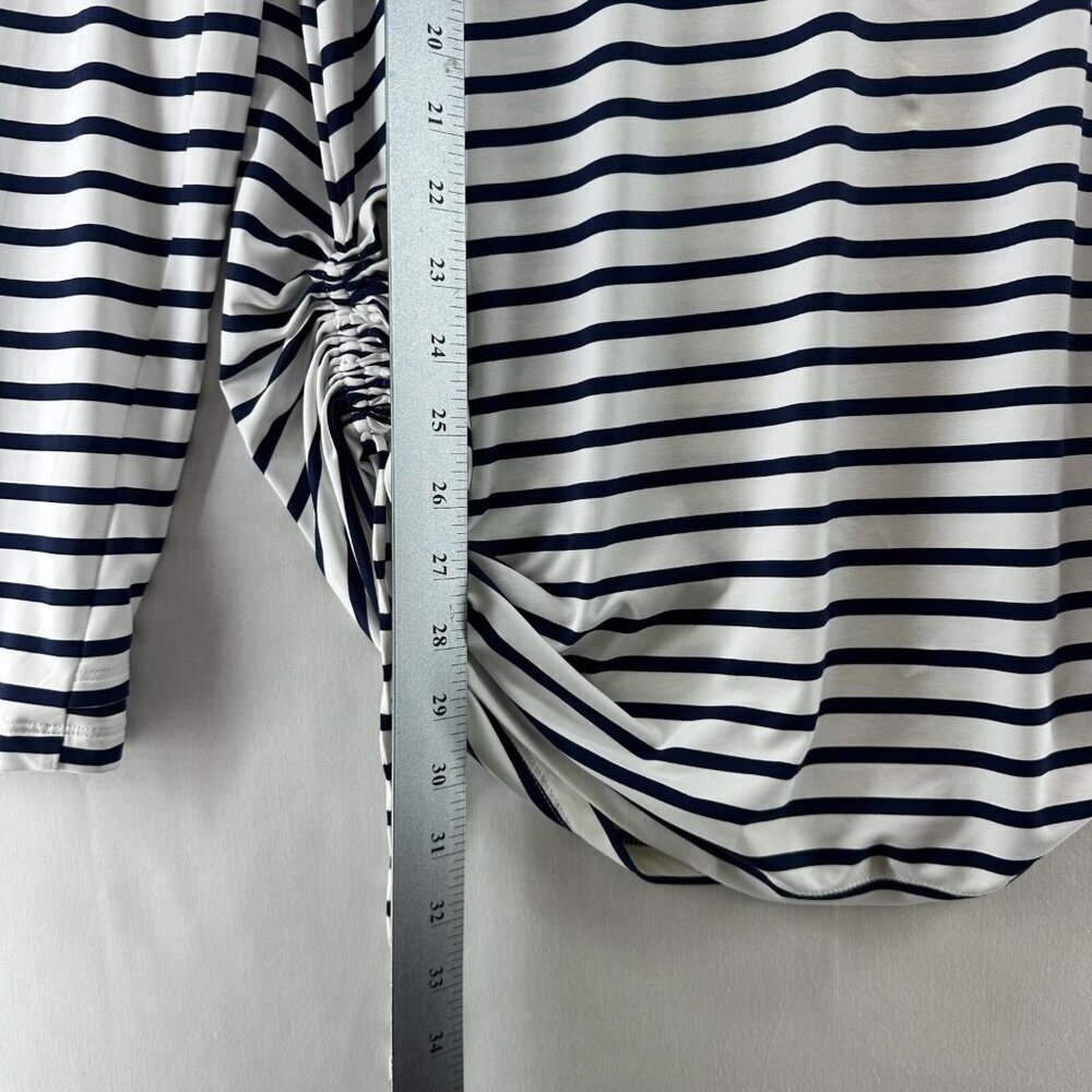 Lands End Top Women L Pullover Long Sleeve Cinched Drawstring Stripe White Black - Picture 7 of 11